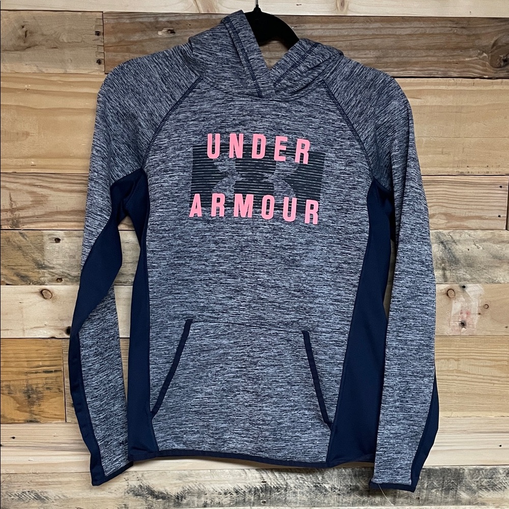 Under Armour size XS Heathered Blue Soft and Cozy Hoodie with Pink Accents